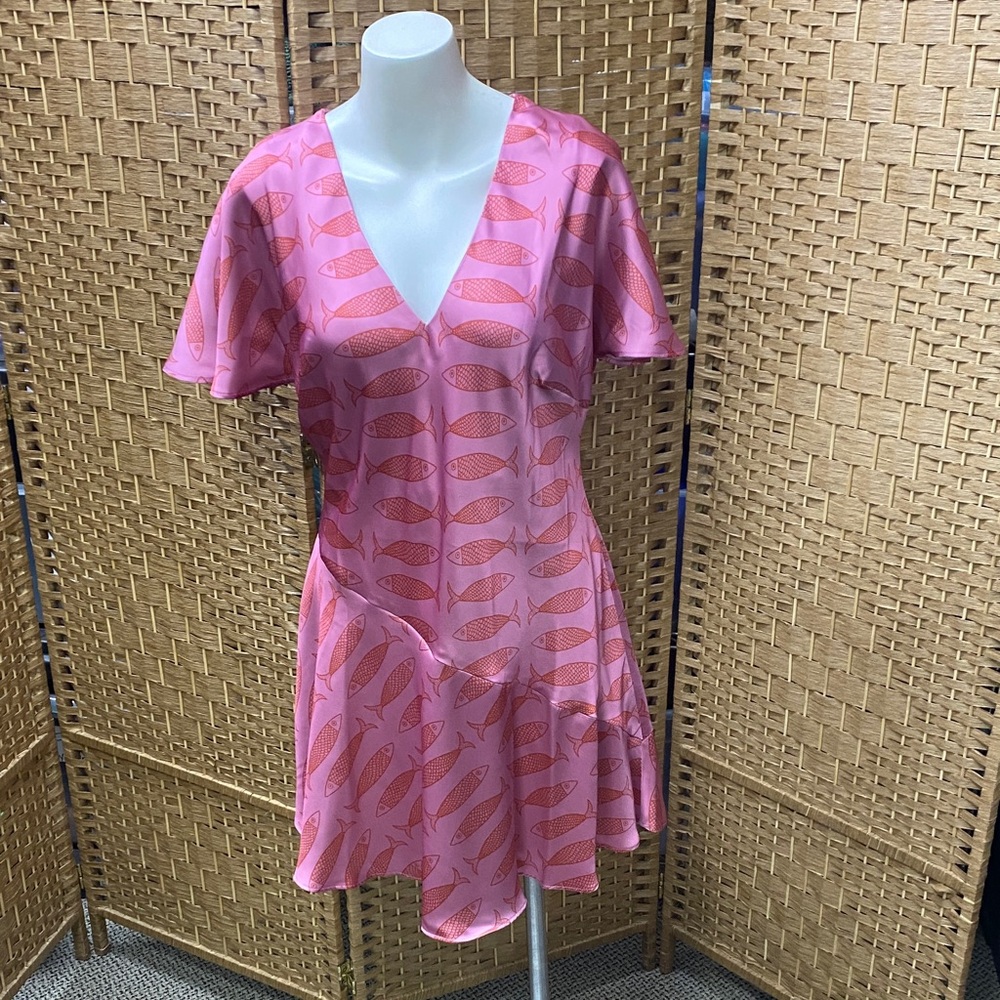 Anthropologie Pink Patterned V‑Neck Midi Dress